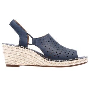 Clarks Petrina Gail Wedge Sandals Navy Blue 9.5 Medium NEW